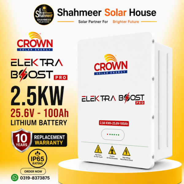 Crown Electra Boost Pro 2.5KW Lithium Battery 25.6V 100Ah (IP65) 10 year Replacement Warranty
