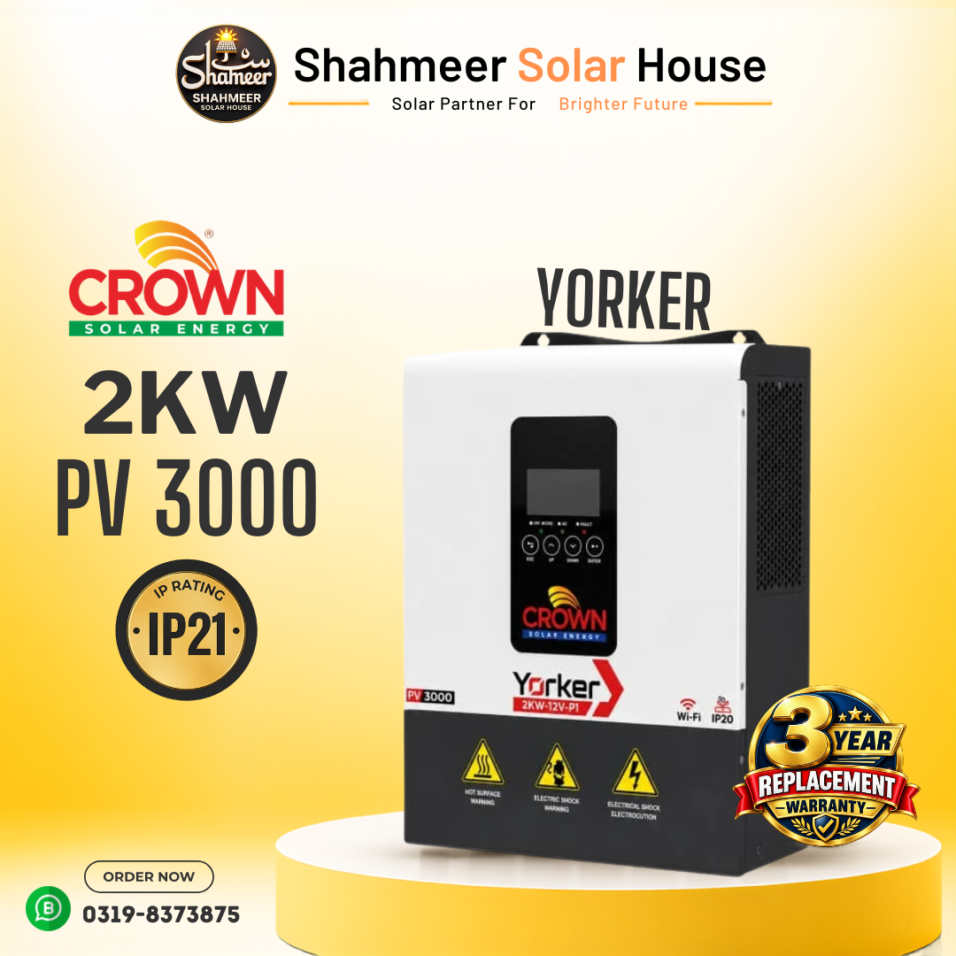 Growing Social(2) Crown Yorker 2kW 12V Single Phase Hybrid Solar Inverter PV3000W WiFi Enabled - Image 1