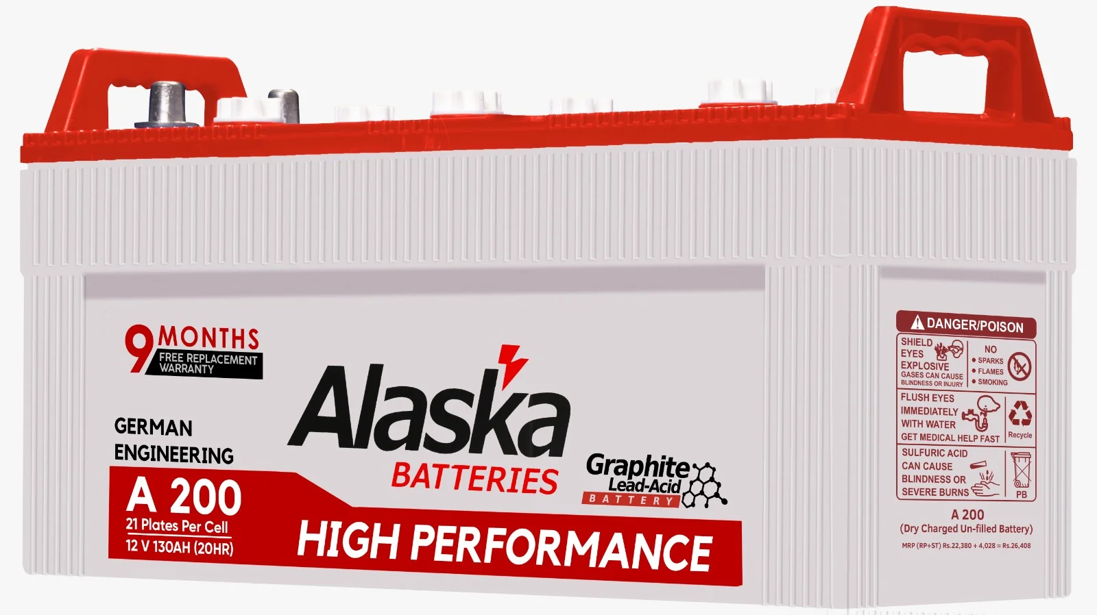Alaska-Battery-A-200 Alaska A200 12V 130Ah – 21 Plates Graphite Enhanced Lead-Acid Battery - Image 1